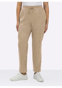 sheego Gro&szlig;e Gr&ouml;&szlig;en Schlupfhose in Velourslederoptik, beige, Gr&ouml;&szlig;e 56 - Damen