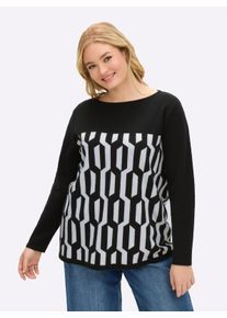 sheego Gro&szlig;e Gr&ouml;&szlig;en Pullover mit Grafik-Jacquardmuster, schwarz-ecru-gemustert, Gr&ouml;&szlig;e 52/54 - Damen