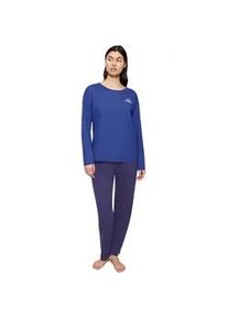 Schlafanzug Triumph, Damen, Gr. 36, blau (blau, schwarz), Single Jersey, Obermaterial: 100% Baumwolle, bequem lang, Rundhals, Homewear-Sets Schlafanzug, Blumenstickerei, Brusttasche, Rundhalsausschnitt, Langarm