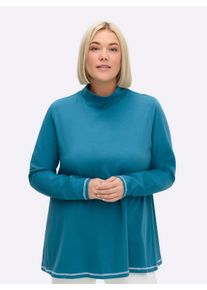 sheego Große Größen Rollkragenshirt in A-Linie und Flatlocknähten, topas-ecru, Größe 40/42 - Damen