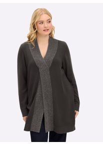 sheego Große Größen Longpullover mit hohem Schlitz und Glitzerblende, graphit-grau-meliert, Größe 40/42 - Damen