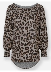 sheego Große Größen Druckbluse mit Smok-Partien, sand-schwarz-bedruckt, Größe 38 - Damen