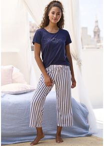 s.Oliver Pyjamaoberteil blau Gr. 32/34 für Damen. Rundhals und Print, Druck. Basic