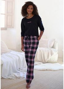 Vivance Dreams Pyjama pink Gr. 44 für Damen. Rundhals und Allover-Druck, Schriftzug. Nachhaltig.