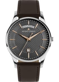 Jacques Lemans Herren Quarzuhr "London"dunkelbraun, anthrazit, Armbanduhren, Armbanduhr, Herrenuhr, Lederarmband, analog, Wochentag, Tag