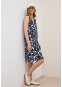 Cecil Damen Jerseykleidurban dunkelblau, casual, Gr. L, bedruckt, Jersey, Obermaterial: 95% Viskose, 5% Elasthan, Kleider, Sommerkleid mit Raffung an