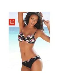 B&uuml;gel-Bikini Lascana, Damen, Gr. 48, Cup E, schwarz (schwarz, bedruckt), Polyamid, floral, gepunktet, Bikini-Sets B&uuml;gel-Bikini, verstellbare Tr&auml;ger, Bikini-Hose mit bedrucktem B&uuml;ndchen
