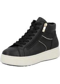Plateausneaker Rieker, Damen, Gr. 41, schwarz, Lederimitat, unifarben, Schuhe Plateausneaker, Stiefelette, Boots, High Top Sneaker mit seitlichem Rei&szlig;verschluss