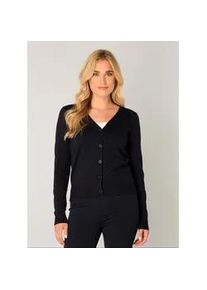 Strickjacke Base Level "Yvon", Damen, Gr. 46, blau (dunkelblau), Strick, Obermaterial: 80% Viskose, 20% Polyamid, unifarben, figurbetont h&uuml;ftlang, V-Ausschnitt, B&uuml;ndchen, Strickjacken Strickjacke, mit V-Ausschnitt