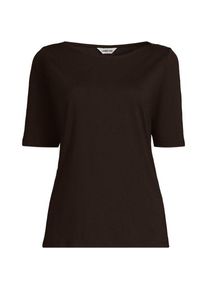 LANDS' END Supima&reg; T-Shirt mit U-Boot-Ausschnitt und gekn&ouml;pfter Schulter, Damen,  Braun, Baumwolle, by Lands' End