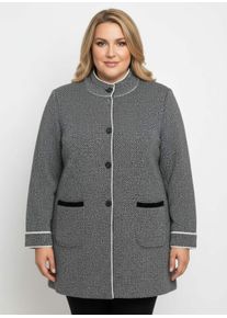 sheego Große Größen Jacquardstrickjacke mit Stehkragen, ecru-schwarz-meliert, Größe 36 - Damen