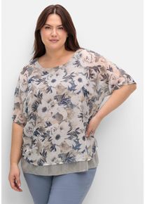 sheego Große Größen Kurzarm-Bluse im Lagen-Look, geblümt, hellgrau-jeansblau-bedruckt, Größe 54 - Damen
