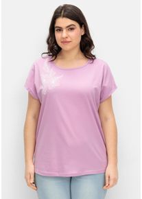 sheego Gro&szlig;e Gr&ouml;&szlig;en Rundhalsshirt mit zartem Blumenprint, orchidee-ecru, Gr&ouml;&szlig;e 38 - Damen