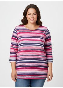 sheego Große Größen Rundhalsshirt mit 3/4-Ärmeln, altrosa-jeansblau-geringelt, Größe 44 - Damen