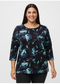 sheego Große Größen 3/4-Arm-Shirt in Viskose-Qualität, schwarz-aquamarin-bedruckt, Größe 36 - Damen