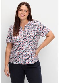 sheego Große Größen Kurzarmbluse in Crêpe-Qualität, ecru-bedruckt, Größe 42 - Damen