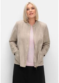 sheego Große Größen Blazer aus Veloursleder-Imitat, stein, Größe 38 - Damen