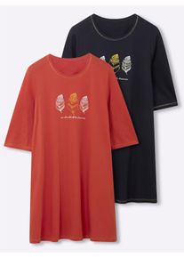 w&auml;schepur sheego Gro&szlig;e Gr&ouml;&szlig;en Sleepshirts mit gl&auml;nzendem Druck vorne, marine + terra, Gr&ouml;&szlig;e 52/54 - Damen