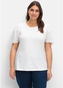 sheego Gro&szlig;e Gr&ouml;&szlig;en Kurzarmshirt mit Lochstickerei, wei&szlig;, Gr&ouml;&szlig;e 42 - Damen