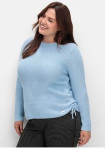 sheego Gro&szlig;e Gr&ouml;&szlig;en Rundhalspullover mit Kordeldurchzug am Saum, eisblau-ecru-meliert, Gr&ouml;&szlig;e 48 - Damen