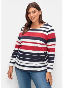 sheego Gro&szlig;e Gr&ouml;&szlig;en Streifenshirt aus Baumwolle, rot-marine-gestreift, Gr&ouml;&szlig;e 40 - Damen