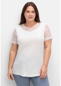sheego Gro&szlig;e Gr&ouml;&szlig;en Spitzenshirt aus reiner Viskose, wei&szlig;, Gr&ouml;&szlig;e 40 - Damen
