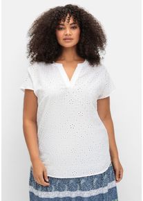 sheego Große Größen Schlupfbluse mit Lochstickerei, weiß, Größe 40 - Damen