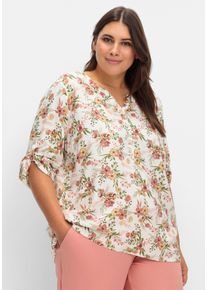 sheego Große Größen Druckbluse mit kurzer Knopfleiste, ecru-khaki-bedruckt, Größe 46 - Damen