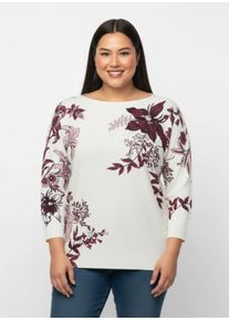 sheego Große Größen 3/4 Arm-Pullover mit U-Boot-Ausschnitt, ecru-burgund-bedruckt, Größe 48 - Damen