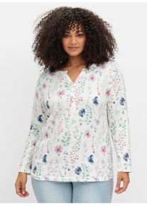 sheego Gro&szlig;e Gr&ouml;&szlig;en Langarmshirt mit kleiner Knopfleiste, ecru-mauve-bedruckt, Gr&ouml;&szlig;e 38 - Damen