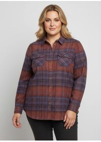 sheego Große Größen Flanellbluse im Karo-Muster, mittelblau-terra-kariert, Größe 40 - Damen