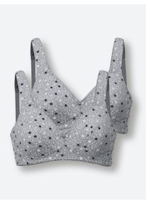 w&auml;schepur sheego Gro&szlig;e Gr&ouml;&szlig;en Komfort-BH ohne B&uuml;gel im Sternchen-Dessin, 2x hellgrau-meliert-schwarz, Gr&ouml;&szlig;e 95C - Damen