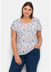sheego Große Größen Kurzarmshirt mit überschnittenen Schultern, weiß-bedruckt, Größe 38 - Damen