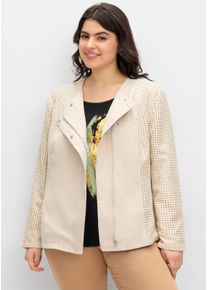 sheego Große Größen Lederimitatjacke mit Lasercut-Muster, sand, Größe 42 - Damen
