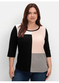 sheego Gro&szlig;e Gr&ouml;&szlig;en Langarmshirt mit Patchwork-Muster, schwarz-puder-gemustert, Gr&ouml;&szlig;e 40 - Damen