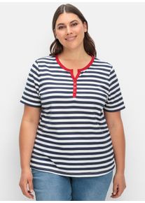 sheego Große Größen Kurzarmshirt im maritimen Dessin, weiß-marine-gestreift, Größe 48 - Damen