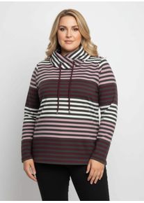 sheego Große Größen Rollkragenshirt im Streifenmuster, burgund-mauve-geringelt, Größe 42 - Damen