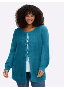 sheego Große Größen Strickjacke mit Bindebändern und Ballonärmeln, topas, Größe 40/42 - Damen