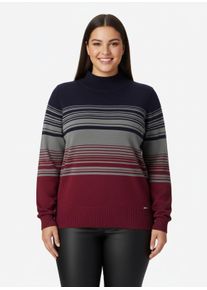 sheego Gro&szlig;e Gr&ouml;&szlig;en Stehkragenpullover mit Streifen, dunkelrot-grau-gestreift, Gr&ouml;&szlig;e 44 - Damen