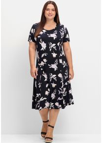 sheego Große Größen Jerseykleid in A-Form, marine-flieder-bedruckt, Größe 22 - Damen