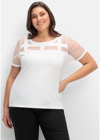 sheego Große Größen Kurzarmshirt mit Mesh-Einsätzen, weiß, Größe 36 - Damen