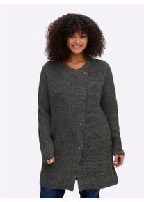 sheego Große Größen Strickjacke mit überlappender Knopfleiste, graphit-meliert, Größe 52/54 - Damen