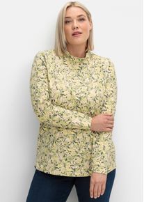 sheego Große Größen Stehkragenshirt mit floralem Druck, lindgrün-zitrone-bedruckt, Größe 48 - Damen