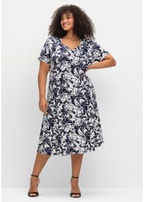 sheego Große Größen Jerseykleid in leicht ausgestellter Form, marine-ecru-bedruckt, Größe 50 - Damen