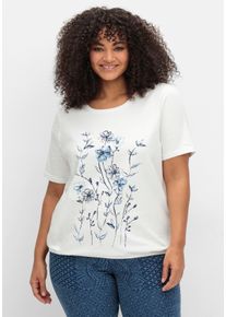 sheego Gro&szlig;e Gr&ouml;&szlig;en Print-Shirt mit Gummizug am Saum, wei&szlig;-bedruckt, Gr&ouml;&szlig;e 48 - Damen