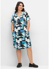 sheego Große Größen Shirtkleid in bedruckter Sweat-Qualität, türkis-schwarz-bedruckt, Größe 36 - Damen