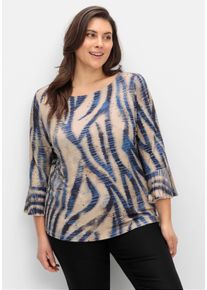sheego Große Größen 3/4-Arm-Shirt mit U-Boot-Ausschnitt, beige-marine-bedruckt, Größe 40 - Damen