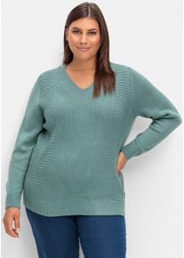 sheego Große Größen Langarm-Pullover mit Zopfmuster, jade, Größe 38 - Damen