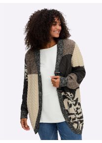 sheego Große Größen Strickjacke im rustikalen Patchwork-Stil, schoko-champagner-gemustert, Größe 40/42 - Damen