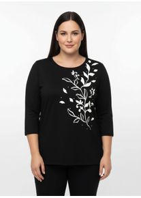 sheego Große Größen 3/4-Arm-Shirt mit platziertem Druck, schwarz-ecru-bedruckt, Größe 42 - Damen